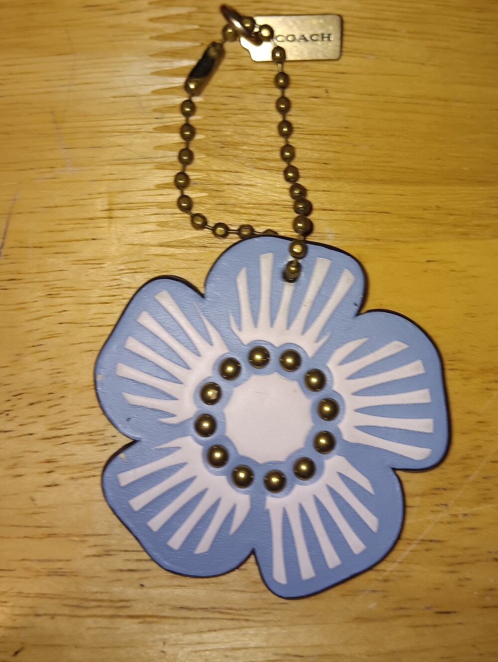 Coach Blue Leather Flower Keychain